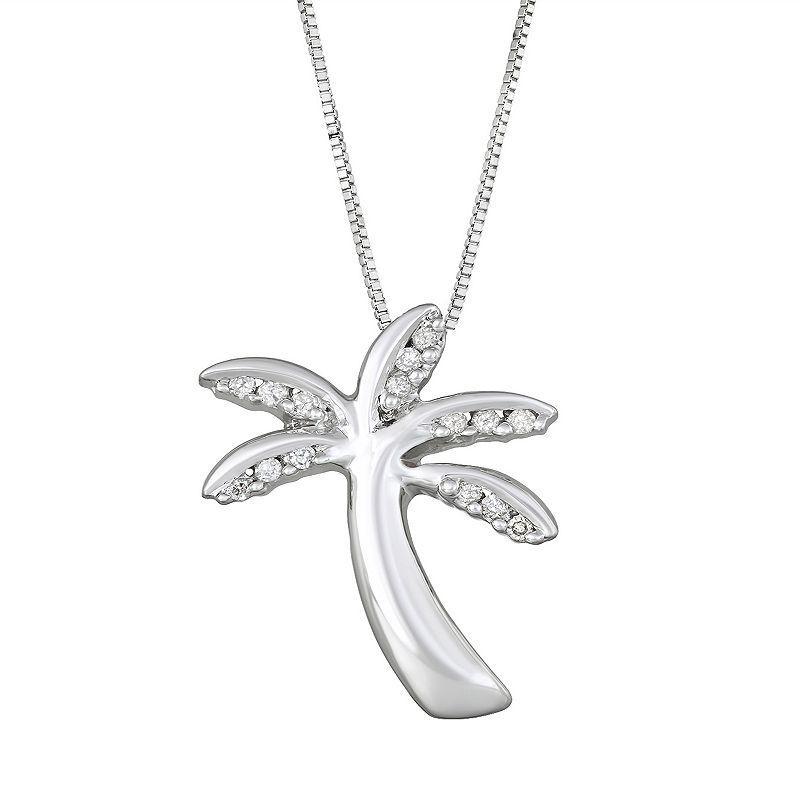 Sterling Silver Diamond Accent Palm Tree Pendant Necklace, Womens Product Image