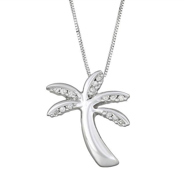 Sterling Silver Diamond Accent Palm Tree Pendant Necklace, Womens Product Image