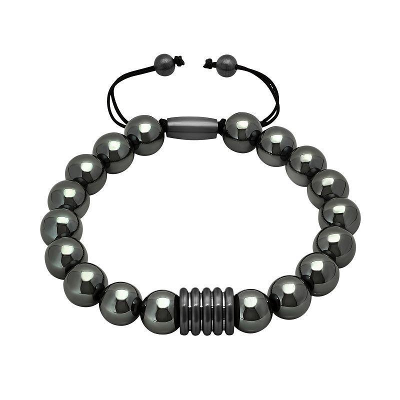 Mens Stainless Steel Hematite Beaded Bolo Bracelet Black Product Image