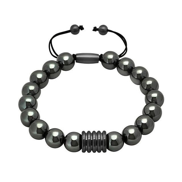 Mens Stainless Steel Hematite Beaded Bolo Bracelet Black Product Image