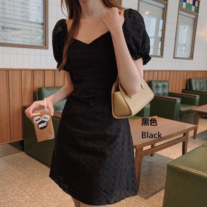 Short-Sleeve Lace Mini A-Line Dress Product Image