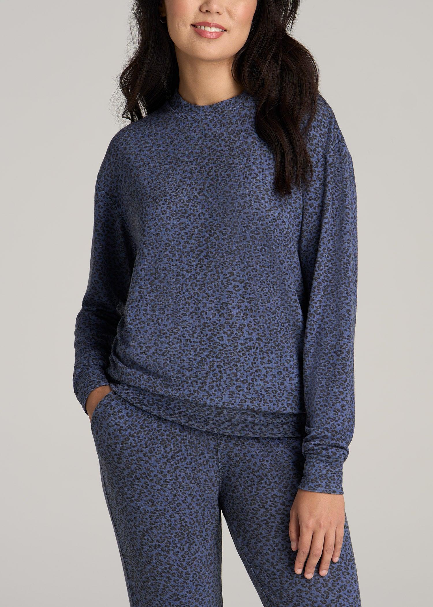 Cozy Lounge Crewneck in Navy Leopard - Tall Women's Shirts Female Product Image