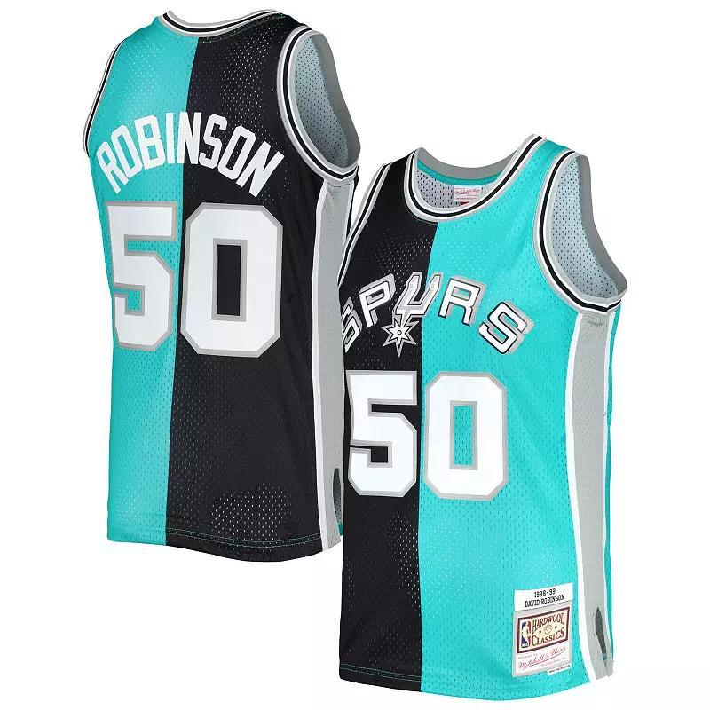 Mens Mitchell & Ness David Robinson /Teal San Antonio Spurs Hardwood Classics 1998/99 Split Swingman Jersey Product Image