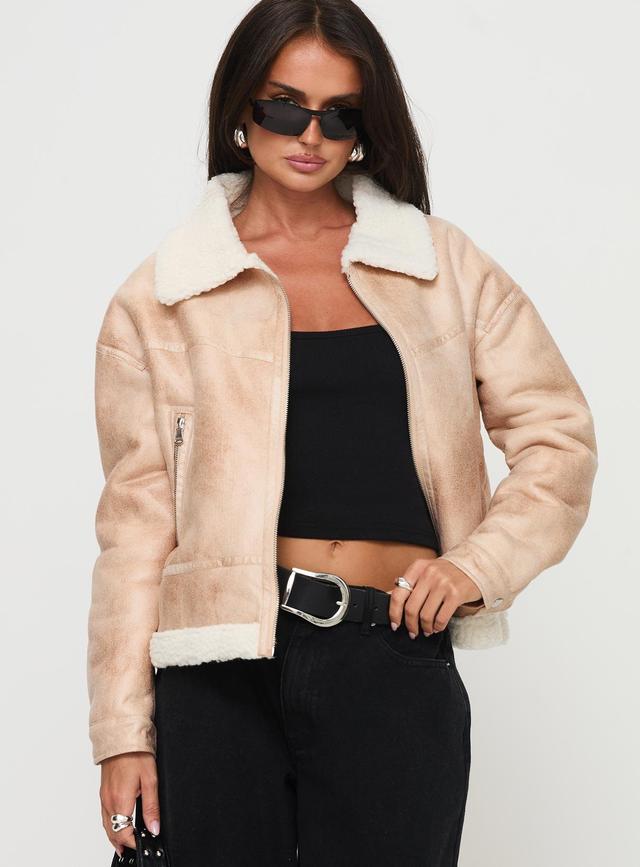 Solara Faux Leather Shearling Jacket Beige Product Image