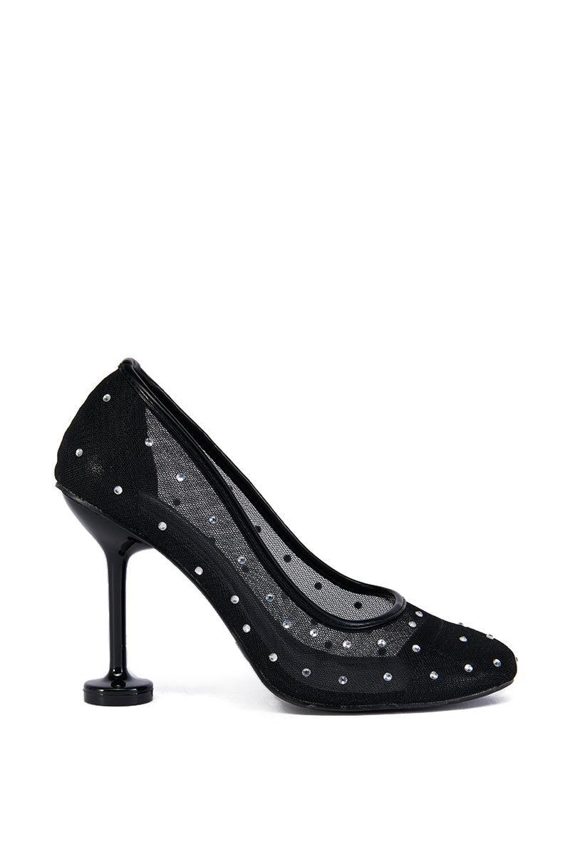 AZALEA WANG EVIAN MESH EMBELLISHED ROUND TOE PUMP Product Image