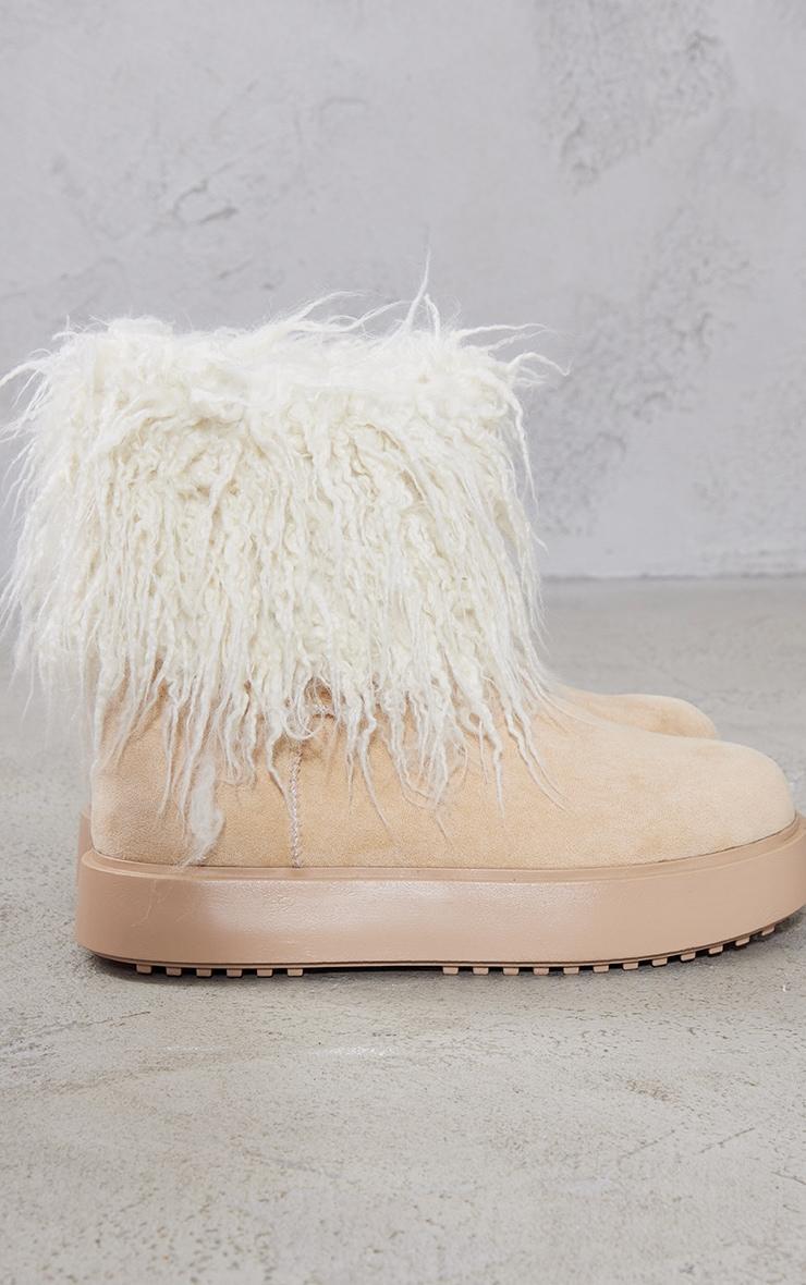 Cream Faux Suede Contrast Faux Fur Ankle Boot Product Image