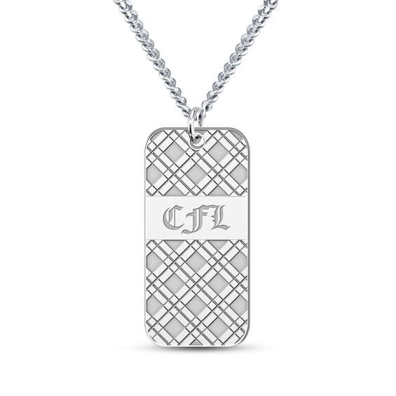 Men's Engravable Plaid Pattern Dog Tag Pendant (1 Line) Product Image