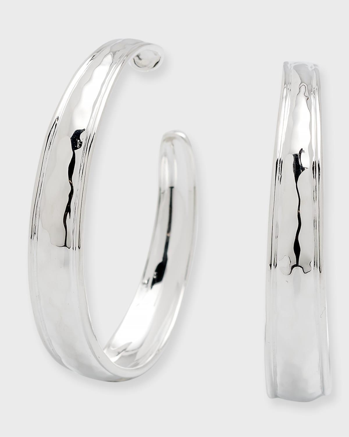 Womens Goddess #4 Sterling Silver Tapered Hoop Earrings Product Image