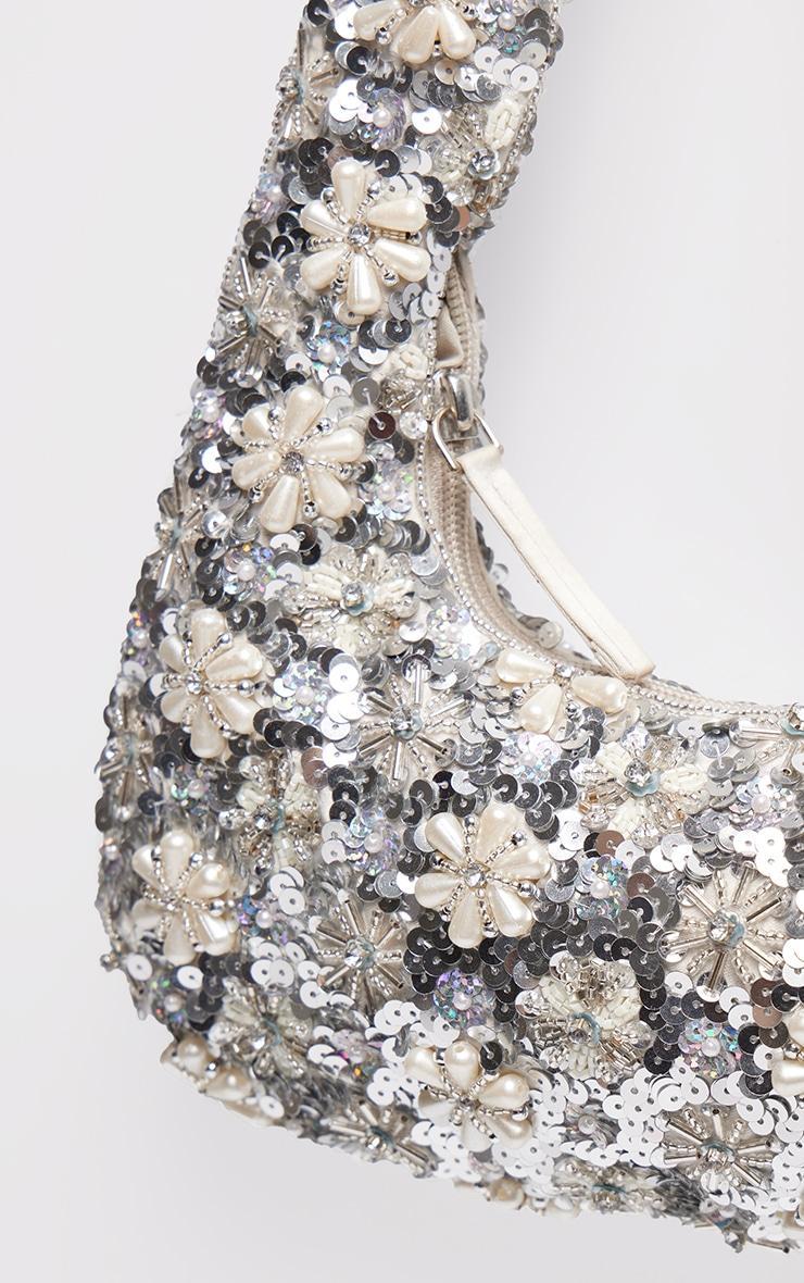 Silver Flower Sequin Handbag Product Image