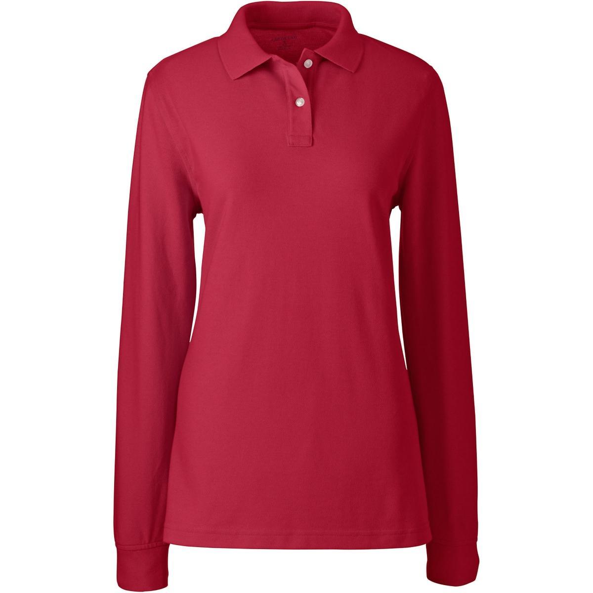 Lands End School Uniform Womens Tall Long Sleeve Mesh Polo Shirt Product Image