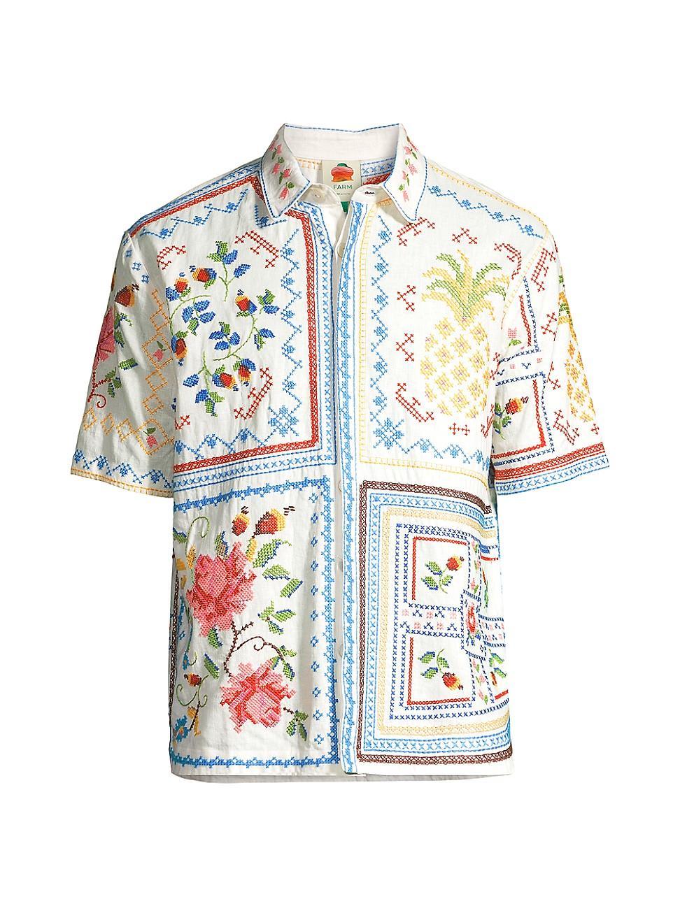 Tropical Cross Stitch Embroidered Shirt, MULTI / XS Product Image