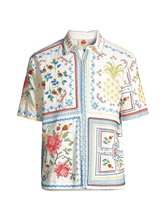 Tropical Cross Stitch Embroidered Shirt, MULTI / XS Product Image