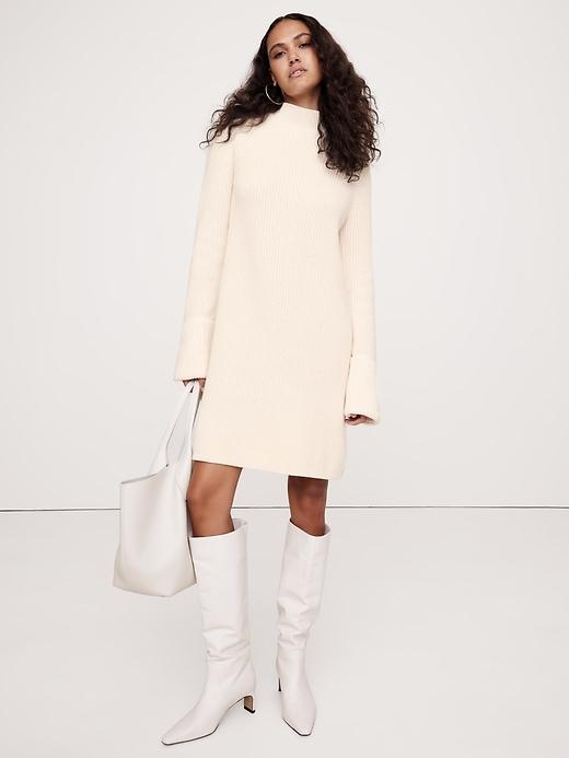 Cotton-Wool Mock-Neck Mini Sweater Dress Product Image