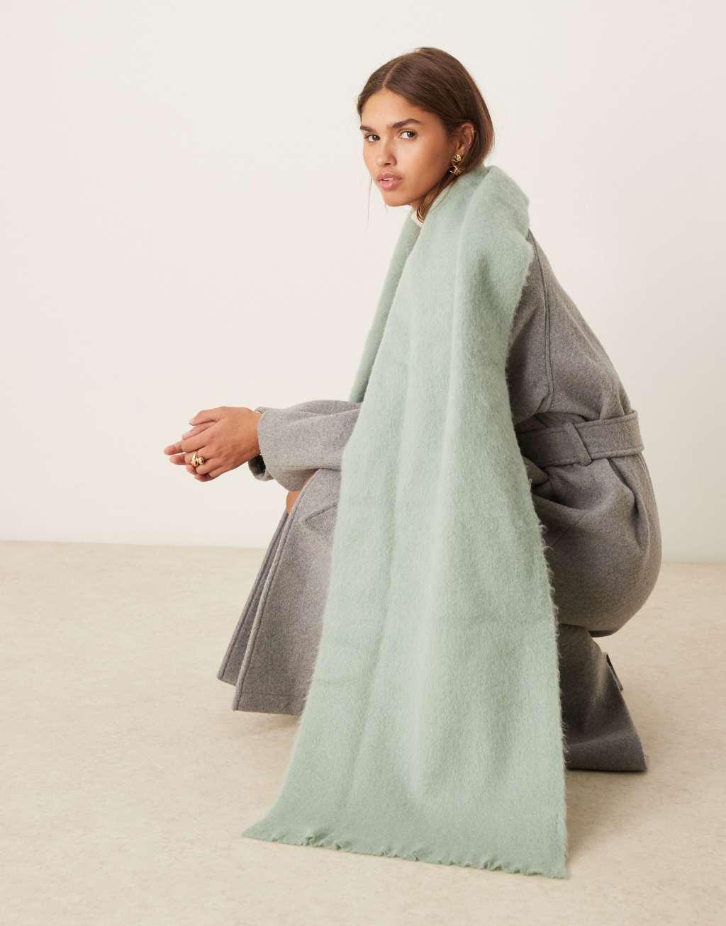 ASOS DESIGN wool mix scarf with frayed edges in green Product Image