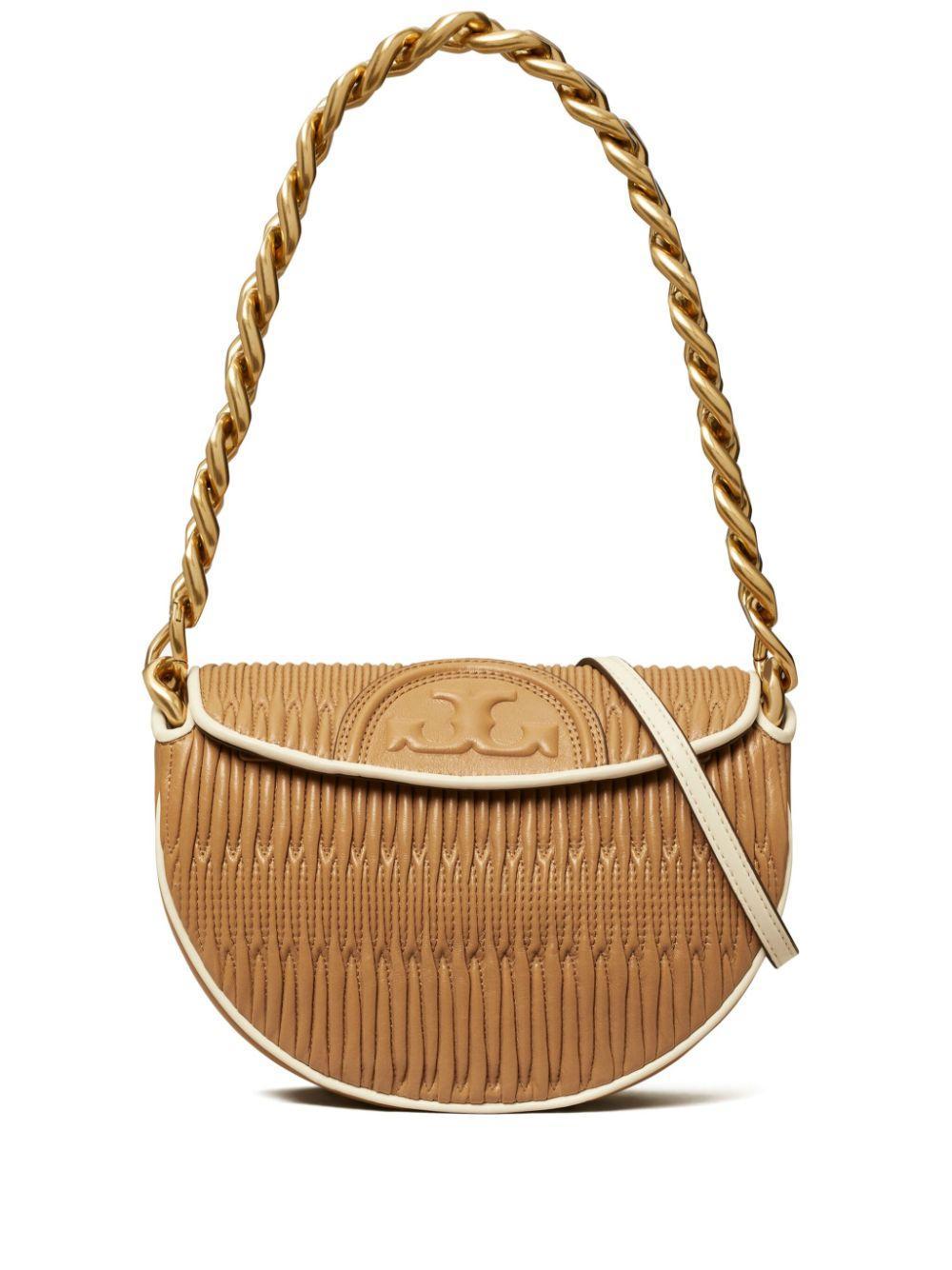 TORY BURCH Mini Fleming Crescent Bag In Beige Product Image