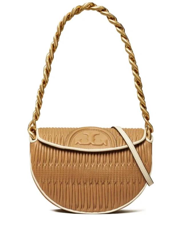 TORY BURCH Mini Fleming Crescent Bag In Beige Product Image