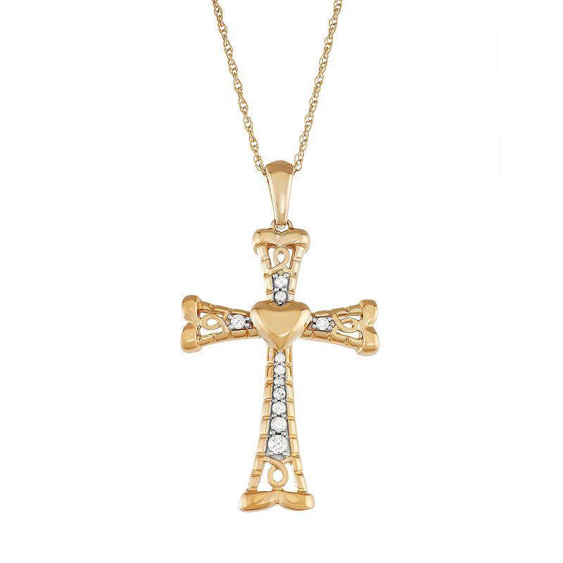 Jewelexcess Gold Tone Sterling Silver 1/4 Carat T.W. Diamond Cross Pendant Necklace, Womens Product Image