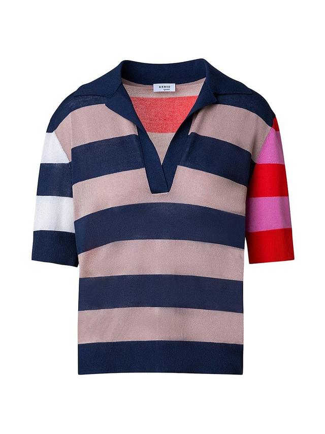 Womens Colorblock Striped Polo Sweater Product Image