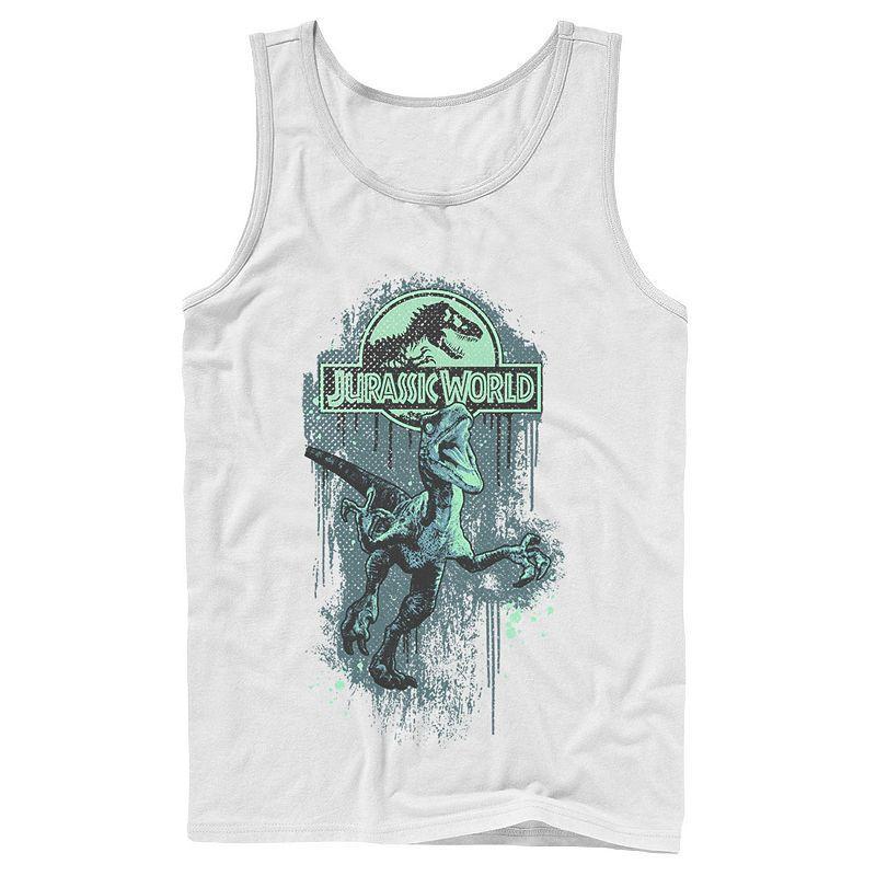 Mens Jurassic World Raptor Paint Splatter Title Logo Graphic Tank Top Grey Product Image