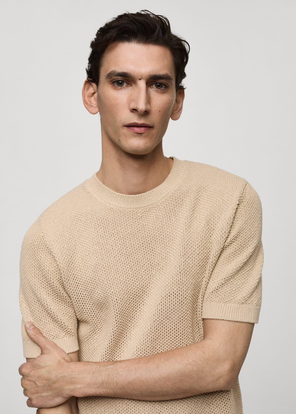 MANGO MAN - Structured cotton knit t-shirt beigeMen Product Image