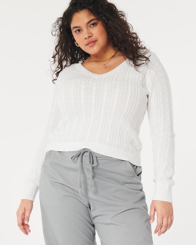 Cable-Knit V-Neck Sweater Product Image