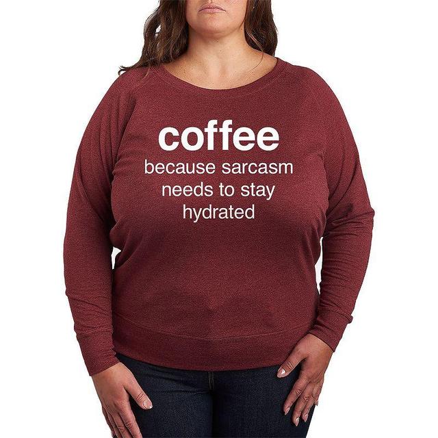 Plus Coffee Sarcasm Hydrated Slouchy Graphic Sweatshirt, Womens Grey Maroon Product Image