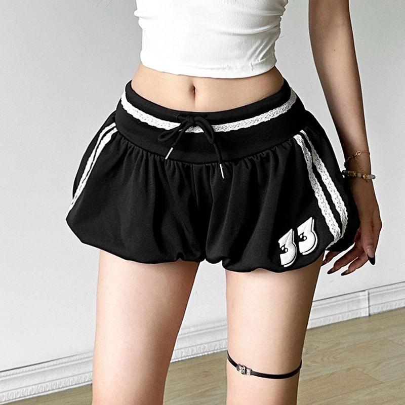 Low Rise Lace Trim Number Print Bubble Shorts Product Image