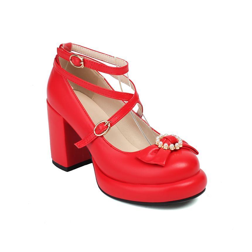 Platform Bow Mary Jane Pumps Product Image