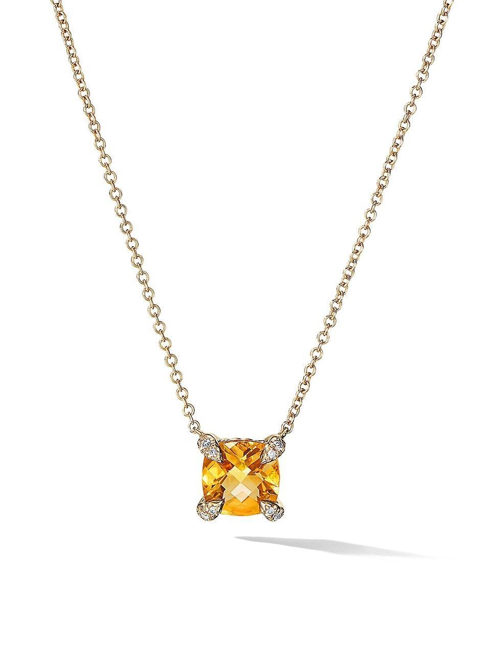 Womens Petite Chatelaine Pendant Necklace in 18K Yellow Gold with Pav Diamonds Product Image