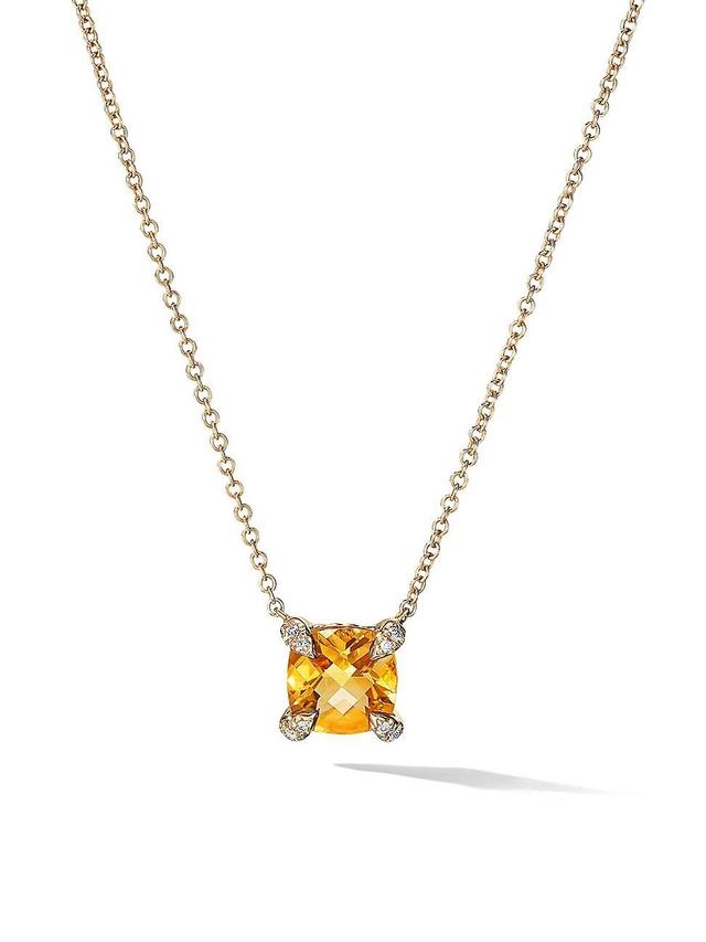 Womens Petite Chatelaine Pendant Necklace in 18K Yellow Gold with Pav Diamonds Product Image