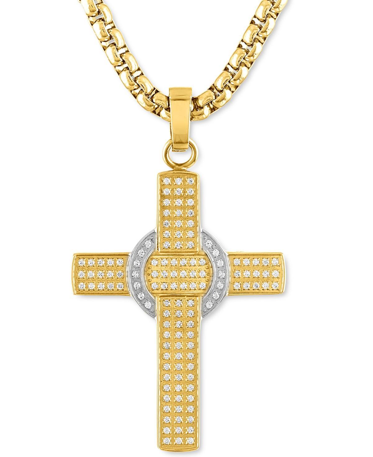 Mens Diamond Cross 22 Pendant Necklace (1 ct. t.w.) Stainless Steel Ion-Plate - Gold-Tone Product Image