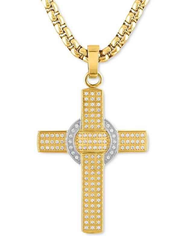 Mens Diamond Cross 22 Pendant Necklace (1 ct. t.w.) Stainless Steel & Gold-Tone Ion-Plate Product Image