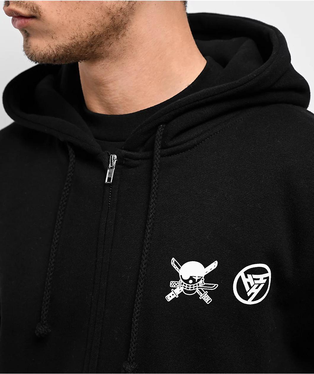 Hypland x One Piece Zoro Flame Black Zip Hoodie Product Image