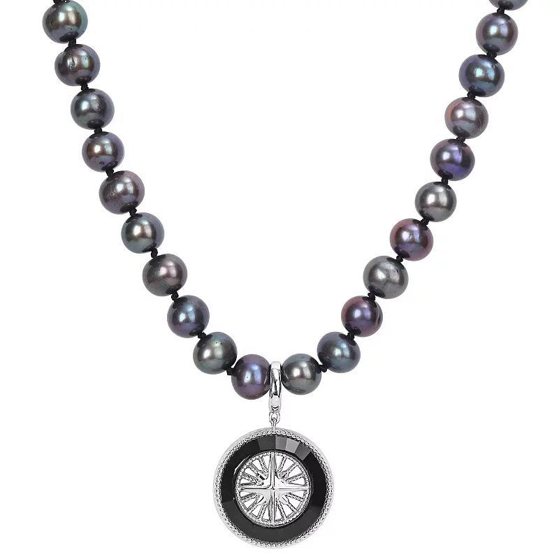 Stella Grace Mens Dyed Black Freshwater Cultured Pearl & Black Agate Necklace Sterling Silver Product Image