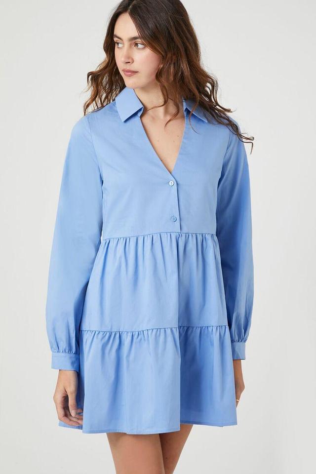 Poplin Tiered Mini Shirt Dress | Forever 21 Product Image