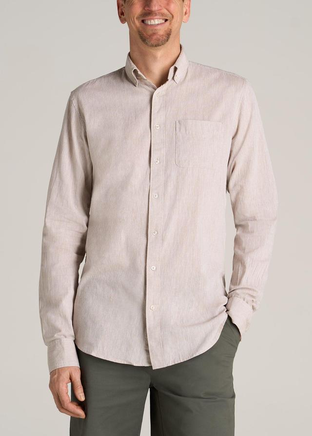 Linen Long Sleeve Shirt for Tall Men in Natural Male Product Image