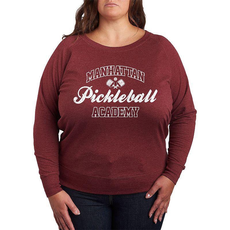 Plus Manhattan Pickleball Academy Slouchy Graphic Sweatshirt, Womens Grey Maroon Product Image