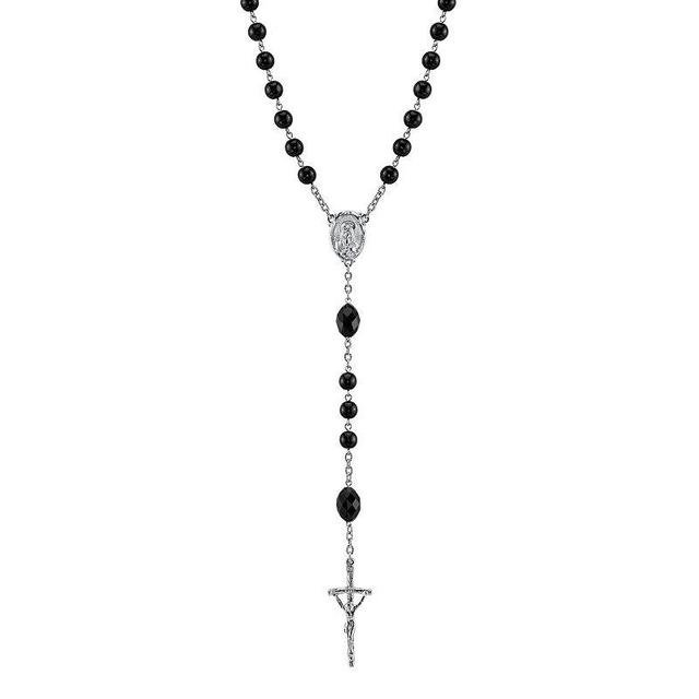 Symbols of Faith Bead Papal Crucifix Rosary Necklace, Womens Black Product Image