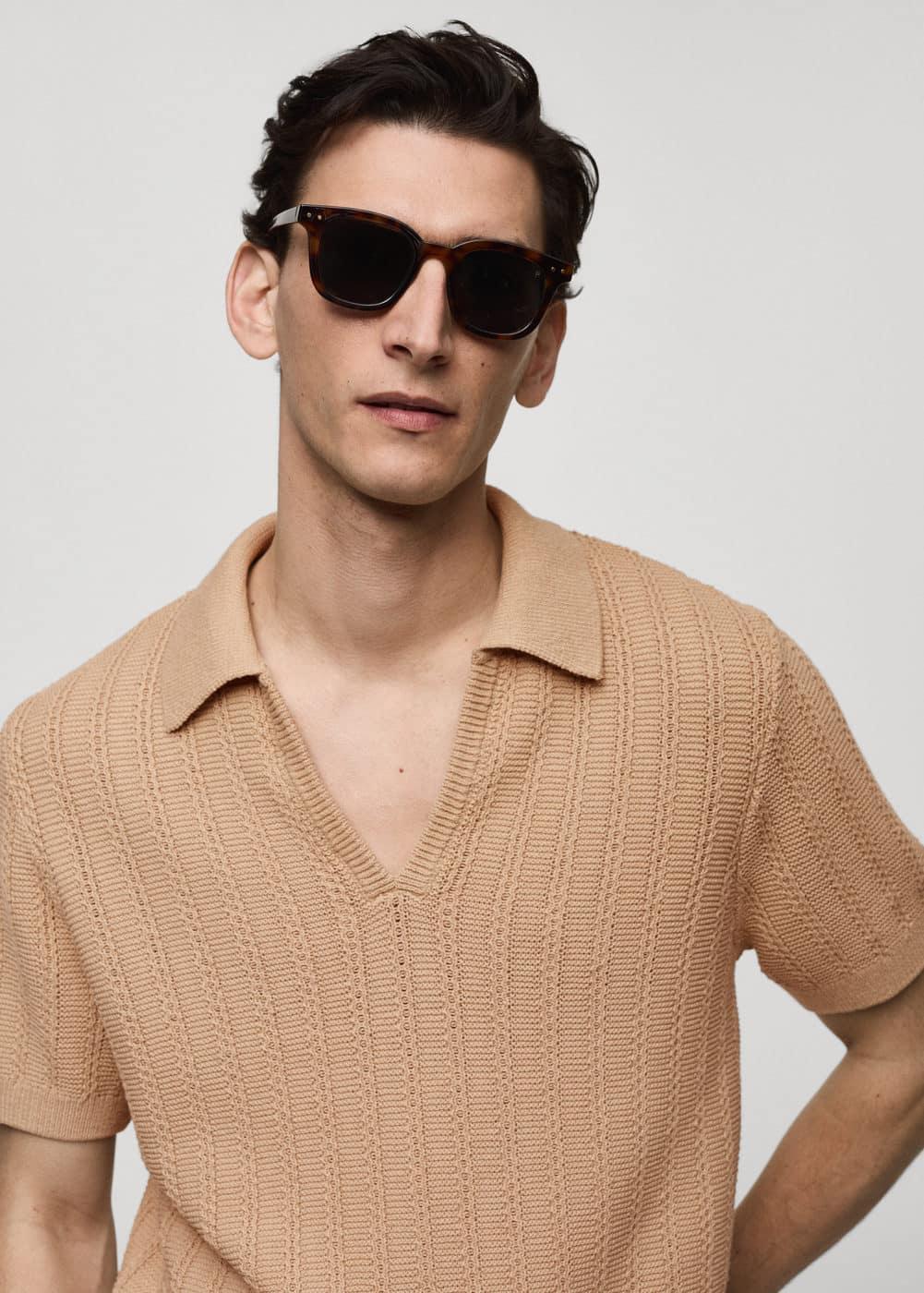 MANGO MAN - Twisted knitted cotton polo shirt nudeMen Product Image