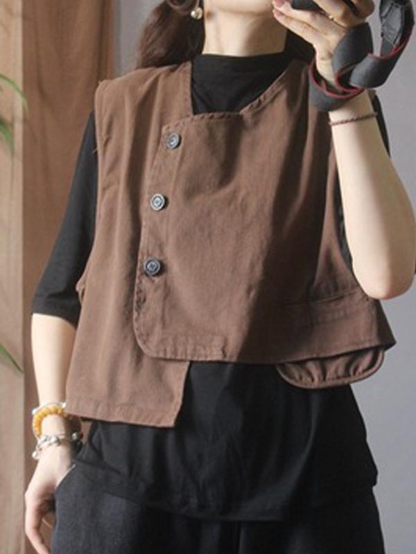 Vintage Asymmetric Solid Color Buttoned Vest Top product image