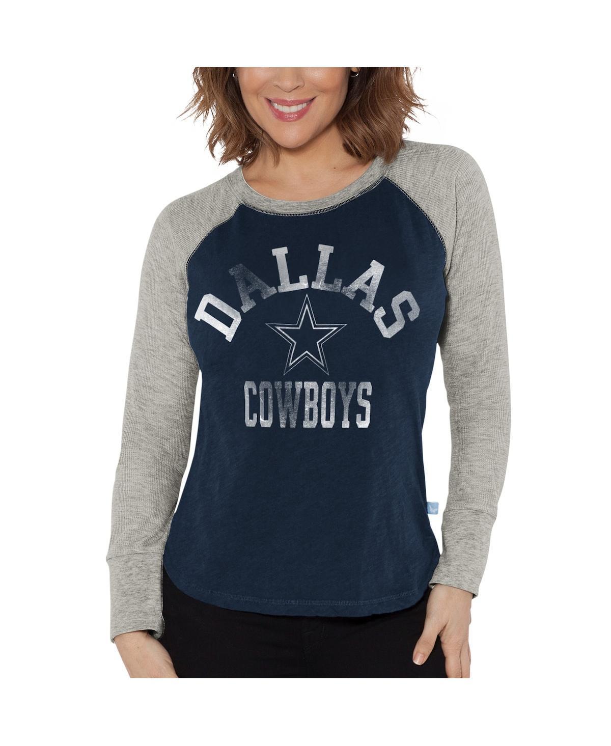 Womens G-III 4Her by Carl Banks /Gray Dallas Cowboys Raglan Waffle-Knit Long Sleeve T-Shirt Blue Product Image