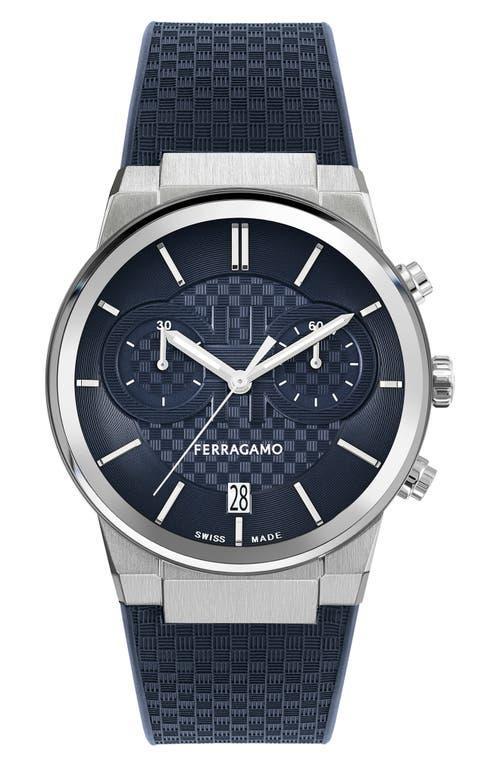 Salvatore Ferragamo Mens Swiss Chronograph Blue Silicone Strap Watch 41mm Product Image