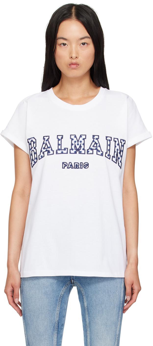 BALMAIN T-shirt In Blanc/ Bleu Nuit Product Image