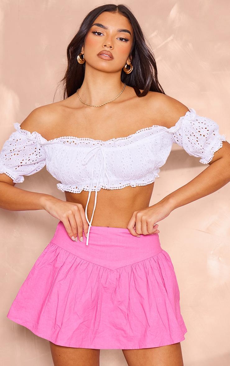  Pink Cotton Poplin Dip Waistband Mini Skort Product Image