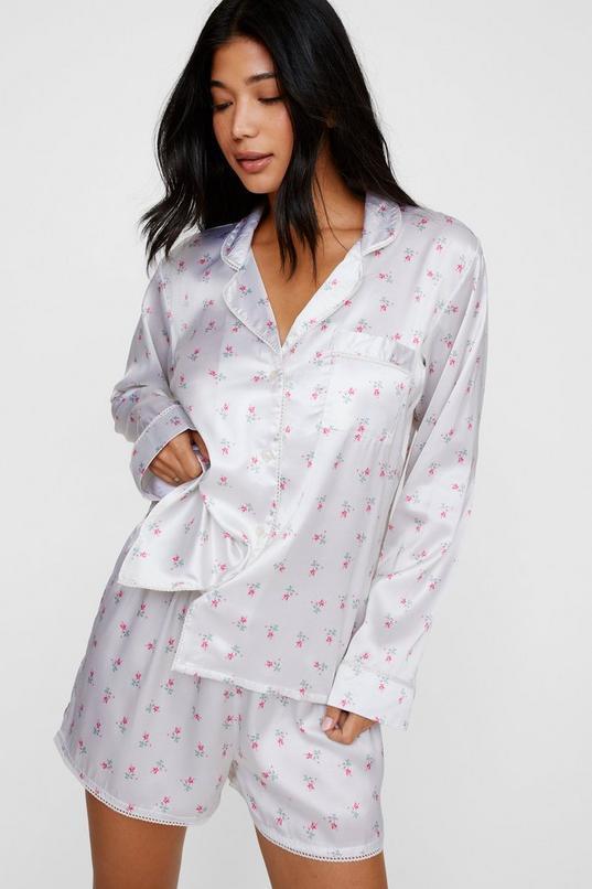 Satin Ditsy Floral Pajama Short Set Product Image