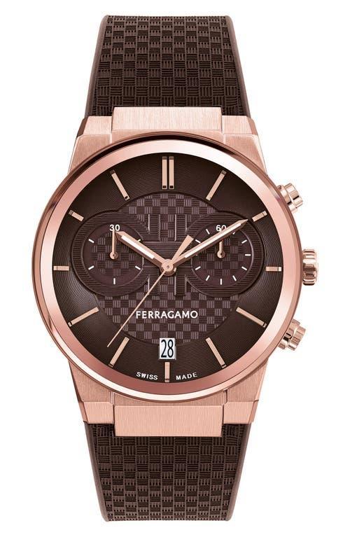 Salvatore Ferragamo Mens Swiss Chronograph Brown Silicone Strap Watch 41mm Product Image