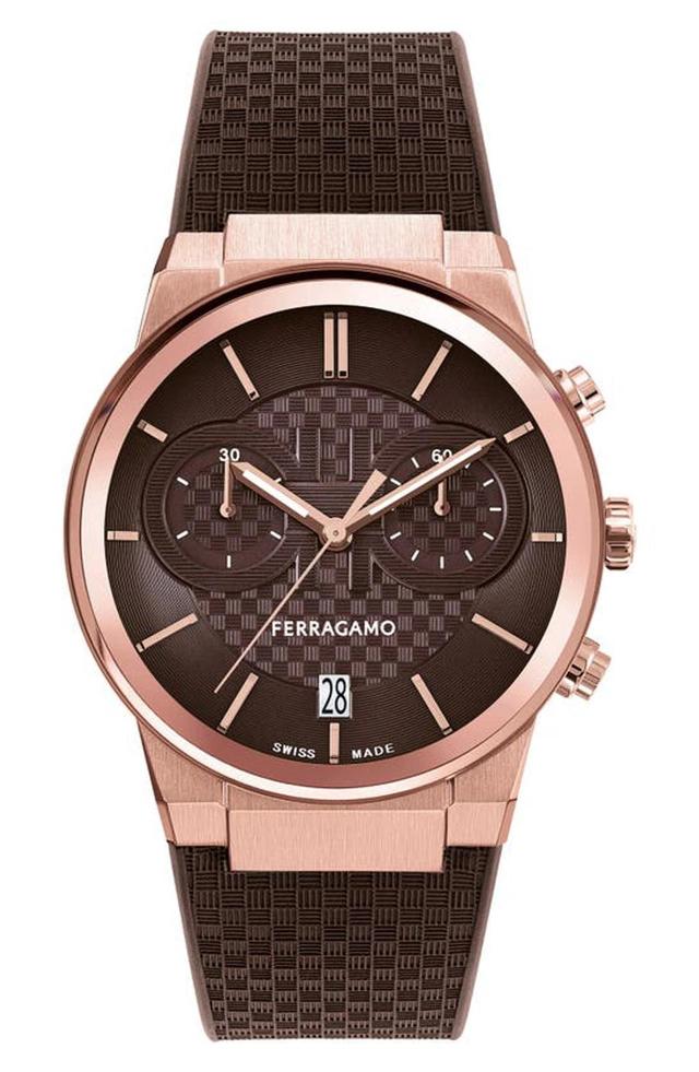 FERRAGAMO Men's Rose-goldtone Stainless Steel & Silicone Chronograph Watch/41mm In Ip Rose Gold/brown Product Image