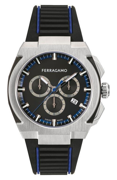 Mens FERRAGAMO Edge Chronograph Stainless Steel & Polyurethane Strap Watch/43MM Product Image