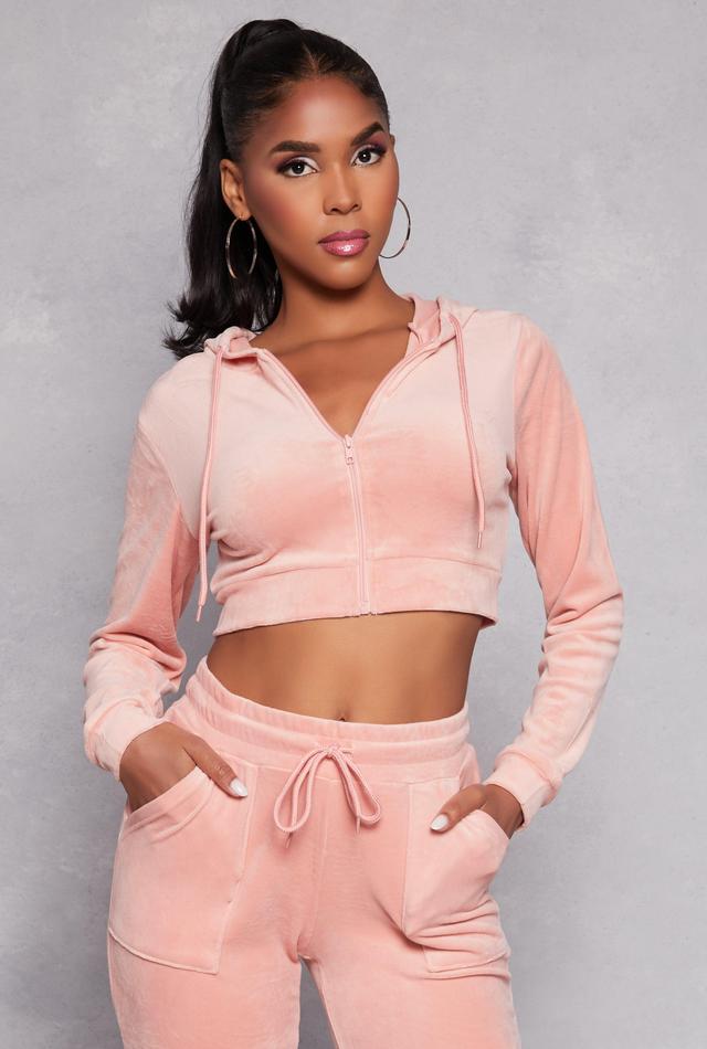 Womens Velour Zip Front Hoodie Product Image