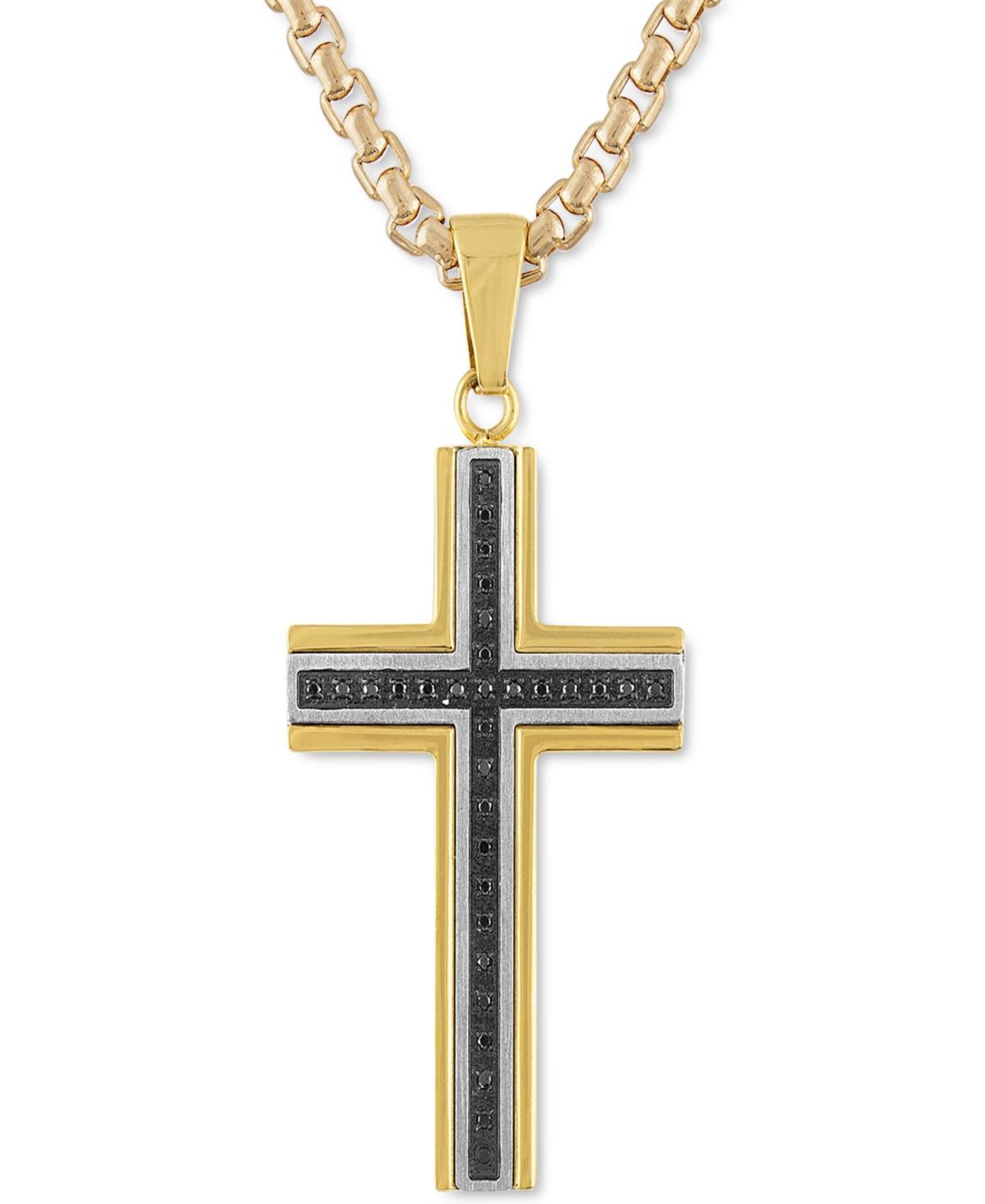 Mens Black Diamond Cross 22 Pendant Necklace (1/6 ct. t.w.) in Stainless Steel Yellow Ion-Plate - Black Product Image